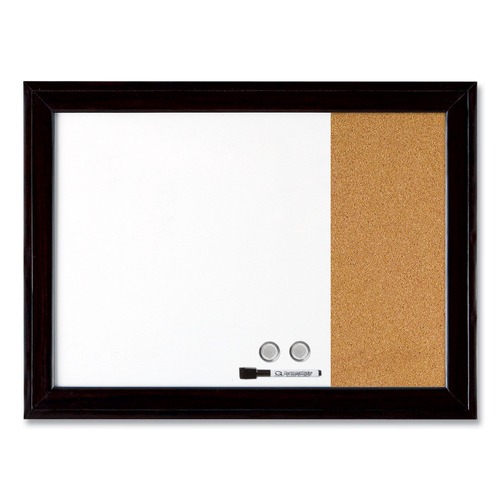 White Boards | Quartet 79283 23 x 17 Home Decor Magnetic Combo Dry Erase Board with Cork Board on Side - Tan/White Surface/Black Wood Frame image number 0
