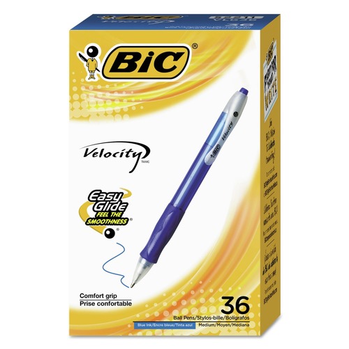 Pens | BIC VLG361-BLU Medium 1 mm Velocity Easy Glide Retractable Ballpoint Pen Value Pack - Blue Ink, Translucent Blue Barrel (36/Pack) image number 0