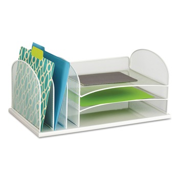 Safco 3254WH 19.5 in. x 11.5 in. x 8.25 in. Letter Size Files Onyx Desk Organizer with Three Horizontal and Three Upright Sections - White
