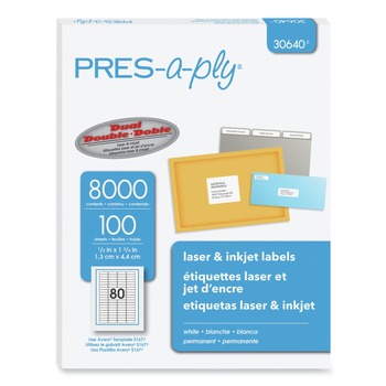 PRES-a-ply 30640 0.5 in. x 1.75 in. Inkjet/Laser Printers Labels - White (80/Sheet, 100 Sheets/Pack)