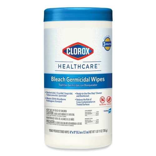 Hand Wipes | Clorox Healthcare 30577 6 in. x 5 in. 1-Ply Bleach Germicidal Wipes - Unscented, White image number 0