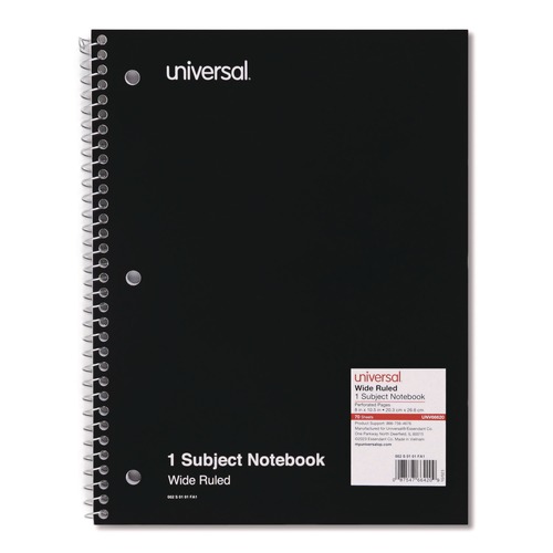 Notebooks & Pads | Universal UNV66620 10.5 in. x 8 in. 1-Subject Wide/Legal Rule Wirebound Notebook - Black Cover image number 0