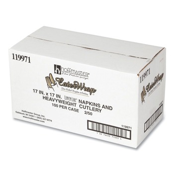 Hoffmaster 119971 Pre-Rolled 8 in. x 8.5 in. Linen-Like CaterWrap Napkins with Black Cutlery (100/Carton)