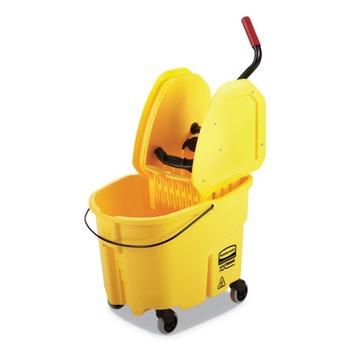 Rubbermaid Commercial FG757788YEL 35 qt. WaveBrake 2.0 Down-Press Plastic Bucket/Wringer Combos - Yellow