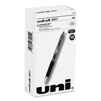 uni-ball 61255 Signo 207 0.5 mm Retractable Gel Pen - Black Ink/Smoke/Black Barrel/Fine (1-Dozen)