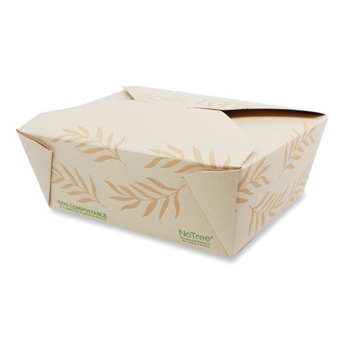 Food Trays, Containers, and Lids | World Centric TO-NT-8 5.5 in. x 6.9 in. x 2.5 in. 46 oz. Sugarcane No Tree Folded Takeout Containers - Natural (300/Carton) image number 0