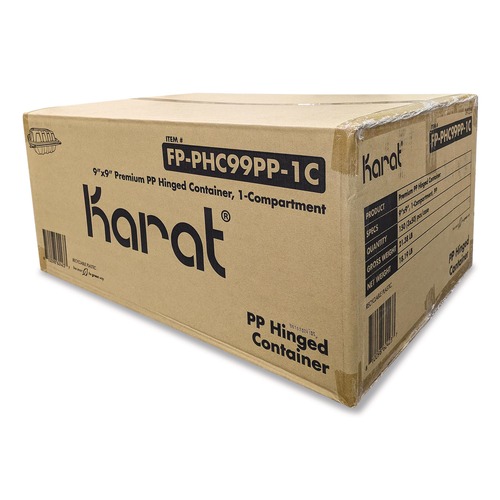 Food Trays, Containers, and Lids | Karat FP-PHC99PP-1C Polypropylene Plastic Hinged Container 9 x 9 x 3 Black/Clear Plastic 50/Pack 3 Packs/Carton image number 0