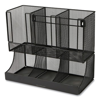 Mind Reader UPMESH-BLK 5 in. x 13 in. x 11.5 in. 2-Tier 6-Compartment Network Collection Coffee Cup and Condiment Countertop Organizer - Black