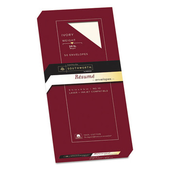 Southworth R14I-10L-01 4.13 in. x 9.5 in. #10 Commercial Flap Gummed Closure 100% Cotton Resume Envelope - Ivory (50/Box)