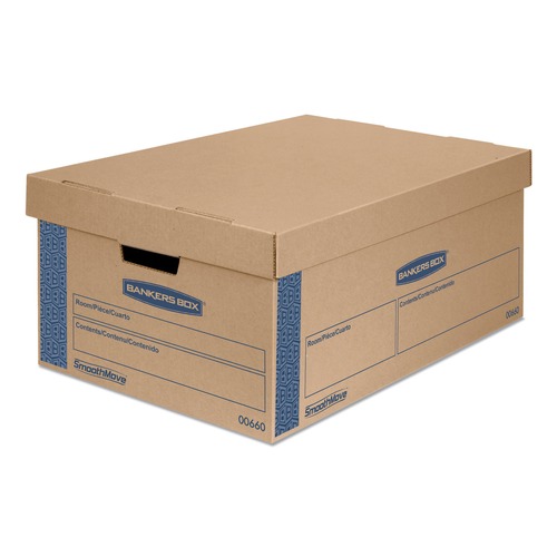 Boxes & Bins | Bankers Box 0066001 SmoothMove 15 in. x 24 in. x 10 in. Prime Moving/Storage Boxes - Large, Brown/Blue (8/Carton) image number 0