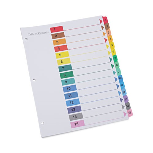 Dividers & Tabs | Universal UNV24808 11 in. x 8.5 in. 15-Tab Deluxe Table of Contents Dividers for Printers - White (6/Pack) image number 0