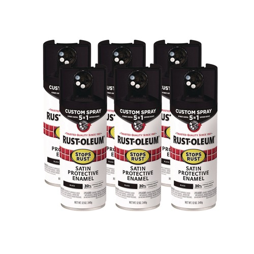 Painting | Rust-Oleum 376869 Stops Rust 5-in-1 Spray Paint, Satin Black, 12 oz Aerosol Can, 6/Carton image number 0