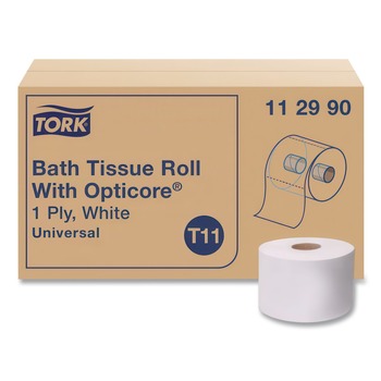 Tork 112990 1-Ply Septic Safe Universal Bath Tissue Roll with OptiCore - White (36/Carton)