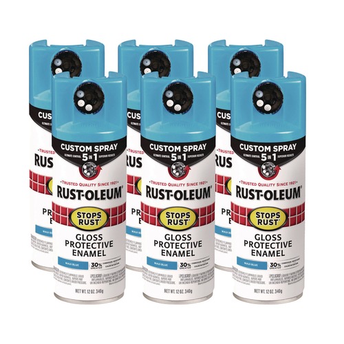 Painting | Rust-Oleum 376907 Stops Rust 5-in-1 Spray Paint, Gloss Maui Blue, 12 oz Aerosol Can, 6/Carton image number 0