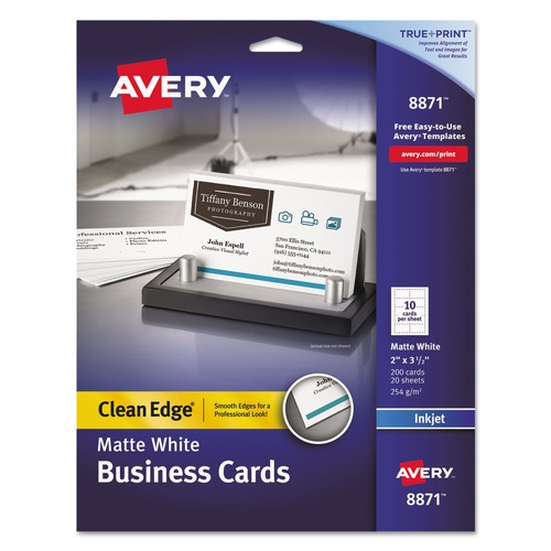 Avery | Avery 08871 2 in. x 3.5 in. True Print Clean Edge Business Cards - White (10 Cards/Sheet, 20 Sheets/Pack) image number 0