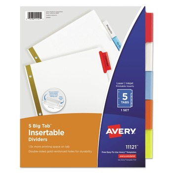 Avery 11121 Big Tab 11 in. x 8.5 in. 5-Tab Double-Sided Gold Edge Reinforcing Insertable Dividers - Assorted Tabs/White (1-Set)