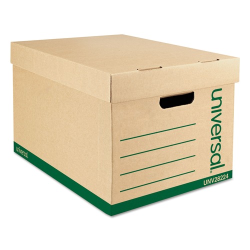 Back to School Sale | Universal 2822401 Letter/Legal Recycled Heavy-Duty Record Storage Box - Kraft/Green (12/Carton) image number 0