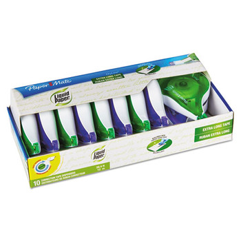  | Paper Mate Liquid Paper 6137406 0.17 in. x 472 in. DryLine Non-Refillable Correction Tape - Green/Purple Applicators (10/Pack)