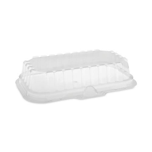 Food Trays, Containers, and Lids | Pactiv Corp. 0CI8S17S0000 8.3 in. x 4.8 in. x 1.5 in. 17S Shallow Dome Plastic OPS Dome-Style Lid - Clear (252/Carton) image number 0
