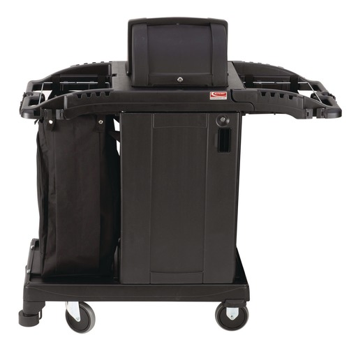 Cleaning Carts | Suncast Commercial HKCCH200 23.25 in. x 53.22 in. x 53.06 in. 1 Shelf Plastic Compact Premium Housekeeping Cart - Black image number 0