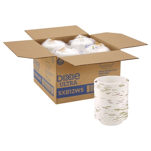  | Dixie SXB12WS Pathways 12 oz. Heavyweight WiseSize Paper Bowls with Soak Proof Shield - Green/Burgundy (4/Carton) image number 0