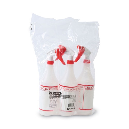 Cleaners & Chemicals | Boardwalk 513155 HDPE 32 oz. Trigger Spray Bottles - Clear/Red (3/Pack) image number 0