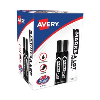 Avery 98206 MARKS A LOT Large Desk-Style Broad Chisel Tip Permanent Marker Value Pack - Black (36-Piece/Pack)