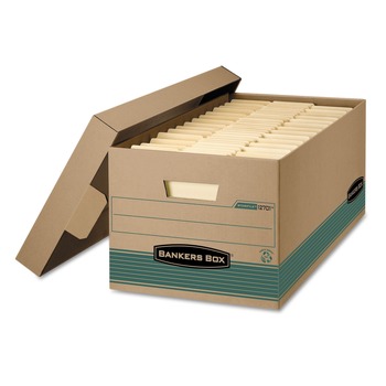 Bankers Box 1270101 STOR/FILE 12.88 in. x 25.38 in. x 10.25 in. Medium-Duty Recycled Storage Boxes - Kraft/Green (12/Carton)