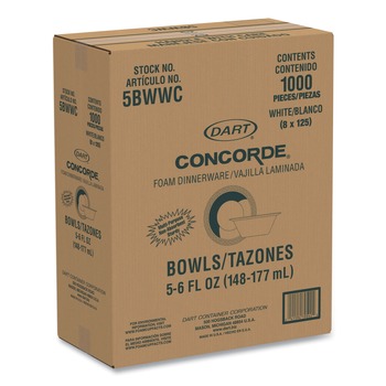 BREAKROOM SUPPLIES | Dart 5BWWC 6 oz. Non-Laminated Foam Dinnerware Bowl - White (125/Pack, 8 Packs/Carton)