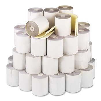 REGISTER AND THERMAL PAPER | PM Company 8963 Impact Printing 3 in. x 90 ft. Carbonless Paper Rolls - White/Canary (50/Carton)