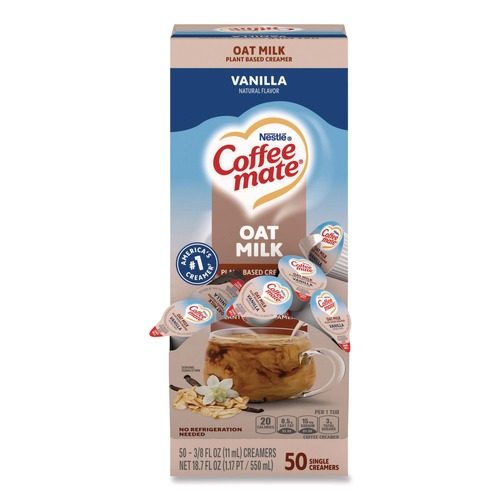 Condiments | Coffee-Mate 12536842 0.38 oz Mini Cups Plant-Based Oat Milk Liquid Creamers - Natural Vanilla (50/Box) image number 0