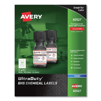 Avery 60527 UltraDuty 1 in. x 2.5 in. GHS Chemical Waterproof and UV Resistant Labels - White (600/Pack)