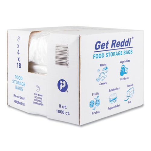  | Inteplast Group PB080418 8-Quart 0.85 mil. 8 in. x 18 in. Food Bags - Clear (1000/Carton) image number 0