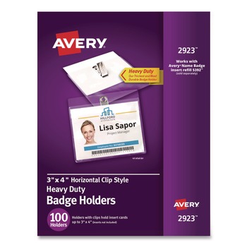 Avery 02923 4 in. x 3 in. Horizontal Heavy-Duty Clip-Style Badge Holders - Clear (100/Box)