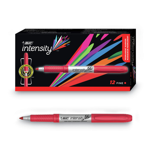 Permanent Markers | BIC GPM11 RED Intensity Fine Bullet Tip Permanent Marker - Rambunctious Red (1-Dozen) image number 0