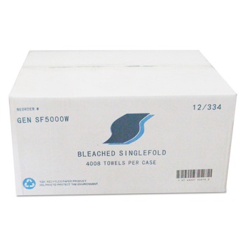 GEN GENSF5000W 9 in. x 9.45 in. Single-Fold Paper Towels - White (334/Pack, 12 Packs/Carton)
