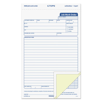 TOPS 3868 5.66 x 8.63 Three-Part Carbonless Job Work Order (50/Pack)