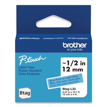 Brother P-Touch BTAGL33 0.47 in. x 13.1 ft. Genuine P-Touch BTAG Label Tapes - Blue on Light Blue