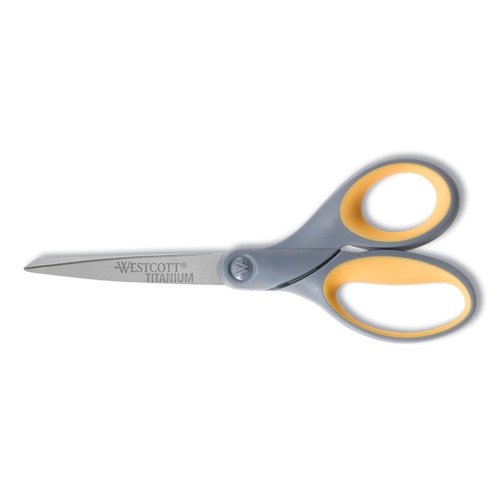 Arts & Crafts Supplies | Westcott 13526 7 in. Titanium Bonded Straight Scissors with 3 in. Cut Length - Gray/Yellow Handle image number 0