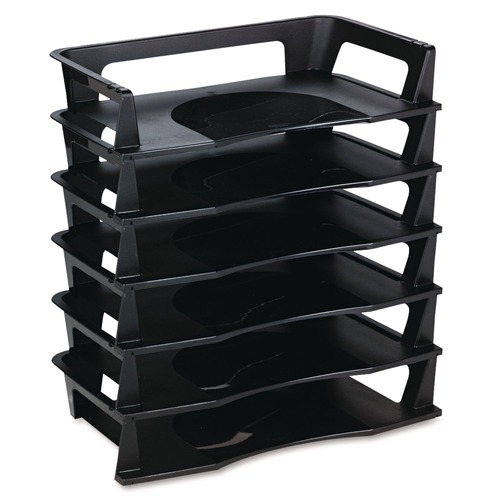 Desktop Organizers | Rubbermaid 86028 Regeneration 6 Sections Letter Size Files 9.13 in. x 15.25 in. x 2.75 in. Recycled Plastic Letter Tray - Black (6/Pack) image number 0