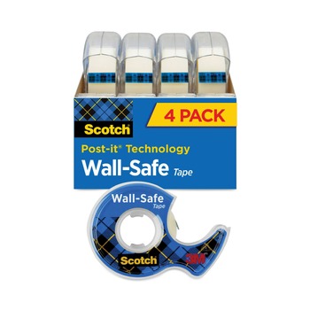PACKING TAPES | Scotch 4183 0.75 in. x 54.17 ft. 1 in. Core Wall-Safe Tape with Dispenser - Clear (4/Pack)