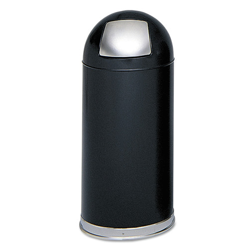 Trash & Waste Bins | Safco 9636BL 15-Gallon Steel Dome Top Receptacle with Spring-Loaded Door - Black image number 0