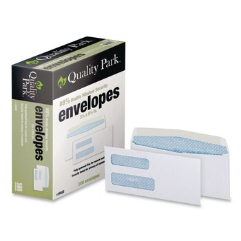Quality Park QUA24532 3.63 in. x 8.63 in. #8 5/8 Commercial Flap Gummed Closure Double Window Security-Tinted Check Envelope - White (500/Box)