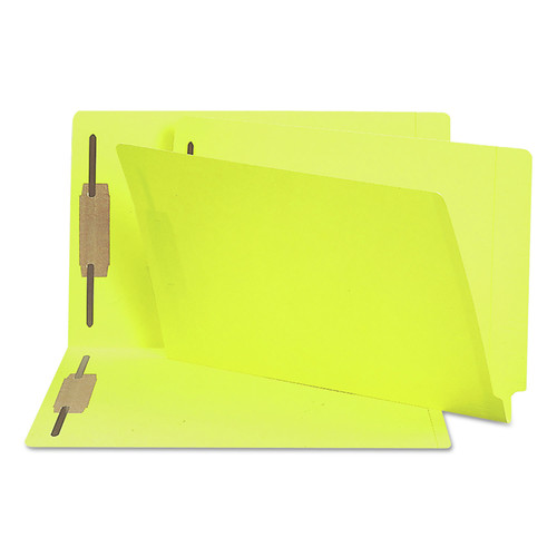 File Folders | Smead 28940 0.75 in. Expansion 2 Fasteners Legal Size Heavyweight Colored End Tab Fastener Folders - Yellow Exterior (50/Box) image number 0
