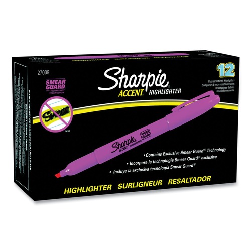 Highlighters | Sharpie 27009 Chisel Tip Pocket Style Highlighters - Fluorescent Pink Ink, Pink Barrel (1-Dozen) image number 0