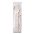 Cutlery | WNA EPS005 EcoSense Renewable PSM Wrapped Plastic Fork/Knife/Napkin/Spoon Cutlery Kit - White (250/Carton) image number 0