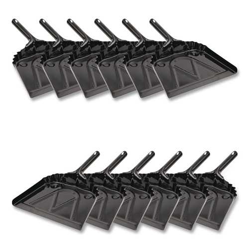 Cleaning Tools | Boardwalk 528147 12 in. x 14 in. 20-Gauge Steel Dust Pan with 5 in. Handle - Black (12/Carton) image number 0