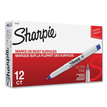 Sharpie 37003 Permanent Marker - Ultra-Fine Needle Tip/Blue (1-Dozen)