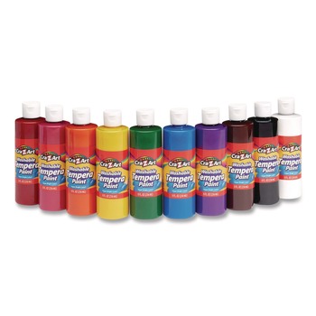 Cra-Z-Art 01610 Washable Tempera Paint, 10 Assorted Colors, 8 oz Bottle, 10/Pack