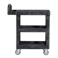 Cleaning Carts | Rubbermaid Commercial 2203280 BRUTE 25.24 in. x 48.63 in. x 46.18 in. 3 Shelves 600 lb Capacity Resin 3-Shelf Heavy-Duty Ergo Flat Utility Cart - Black image number 2